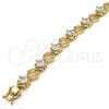 Oro Laminado Tennis Bracelet, Gold Filled Style Greek Key Design, with White Cubic Zirconia, Polished, Golden Finish, 03.210.0073.08 (10 MM Thickness, 8 Inches Length)