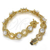 Oro Laminado Tennis Bracelet, Gold Filled Style Greek Key Design, with White Cubic Zirconia, Polished, Golden Finish, 03.210.0073.08 (10 MM Thickness, 8 Inches Length)