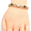 Oro Laminado Tennis Bracelet, Gold Filled Style Greek Key Design, with Garnet and White Cubic Zirconia, Polished, Golden Finish, 03.210.0073.1.08 (10 MM Thickness, 8 Inches Length)