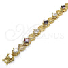 Oro Laminado Tennis Bracelet, Gold Filled Style Greek Key Design, with Garnet and White Cubic Zirconia, Polished, Golden Finish, 03.210.0073.1.08 (10 MM Thickness, 8 Inches Length)