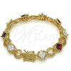 Oro Laminado Tennis Bracelet, Gold Filled Style Greek Key Design, with Garnet and White Cubic Zirconia, Polished, Golden Finish, 03.210.0073.1.08 (10 MM Thickness, 8 Inches Length)