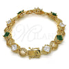 Oro Laminado Tennis Bracelet, Gold Filled Style Greek Key Design, with Green and White Cubic Zirconia, Polished, Golden Finish, 03.210.0073.3.08 (10 MM Thickness, 8 Inches Length)