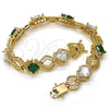 Oro Laminado Tennis Bracelet, Gold Filled Style Greek Key Design, with Green and White Cubic Zirconia, Polished, Golden Finish, 03.210.0073.3.08 (10 MM Thickness, 8 Inches Length)