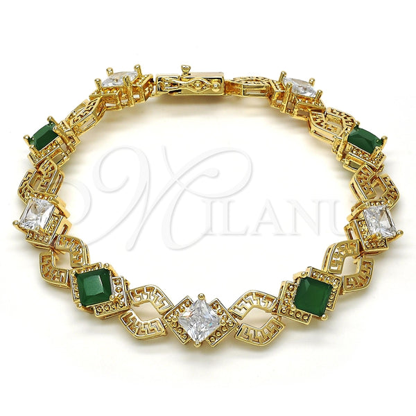 Gold Filled Bracelet — Tennis Bracelet Greek Key Design with Green and — alternate product view — SKU 119619 | Oro Laminado brazalete — Tennis Bracelet Greek Key diseño with Green and — SKU 119619