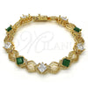 Oro Laminado Tennis Bracelet, Gold Filled Style Greek Key Design, with Green and White Cubic Zirconia, Polished, Golden Finish, 03.210.0073.3.08 (10 MM Thickness, 8 Inches Length)