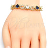 Oro Laminado Tennis Bracelet, Gold Filled Style Greek Key and Box Lock Design, with Sapphire Blue and White Cubic Zirconia, Polished, Golden Finish, 03.210.0073.4.08 (10 MM Thickness, 8 Inches Length)
