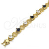Oro Laminado Tennis Bracelet, Gold Filled Style Greek Key Design, with Sapphire Blue and White Cubic Zirconia, Polished, Golden Finish, 03.210.0073.4.08 (10 MM Thickness, 8 Inches Length)