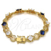 Oro Laminado Tennis Bracelet, Gold Filled Style Greek Key Design, with Sapphire Blue and White Cubic Zirconia, Polished, Golden Finish, 03.210.0073.4.08 (10 MM Thickness, 8 Inches Length)