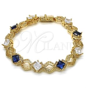 Gold Filled Bracelet — Tennis Bracelet Greek Key Design with Sapphire Blue — main product view — SKU 119620 | Oro Laminado brazalete — Tennis Bracelet Greek Key diseño with Sapphire Blue — SKU 119620