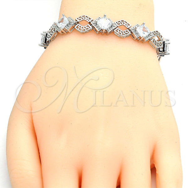 White Gold Filled Bracelet — Tennis Bracelet Greek Key Design with White Cubic — main product view — SKU 119621 | Oro Laminado Blanco brazalete — Tennis Bracelet Greek Key diseño with blanco Cubic — SKU 119621