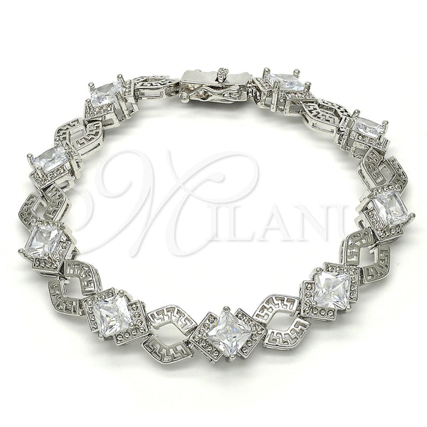 White Gold Filled Bracelet — Tennis Bracelet Greek Key Design with White Cubic — alternate product view — SKU 119621 | Oro Laminado Blanco brazalete — Tennis Bracelet Greek Key diseño with blanco Cubic — SKU 119621