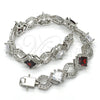 Rhodium Gold Filled Tennis Bracelet, Greek Key Design, with Garnet and White Cubic Zirconia, Polished, Rhodium Finish, 03.210.0073.6.08 (10 MM Thickness, 8 Inches Length)