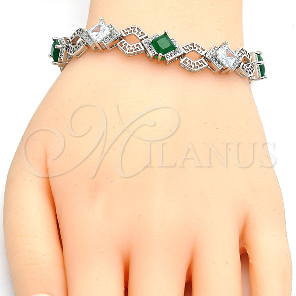 White Gold Filled Bracelet — Tennis Bracelet Greek Key Design with Green and — alternate product view — SKU 119623 | Oro Laminado Blanco brazalete — Tennis Bracelet Greek Key diseño with Green and — SKU 119623