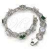 Rhodium Plated Tennis Bracelet, Greek Key Design, with Green and White Cubic Zirconia, Polished, Rhodium Finish, 03.210.0073.7.08 (10 MM Thickness, 8 Inches Length)