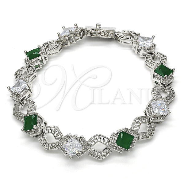 White Gold Filled Bracelet — Tennis Bracelet Greek Key Design with Green and — alternate product view — SKU 119623 | Oro Laminado Blanco brazalete — Tennis Bracelet Greek Key diseño with Green and — SKU 119623