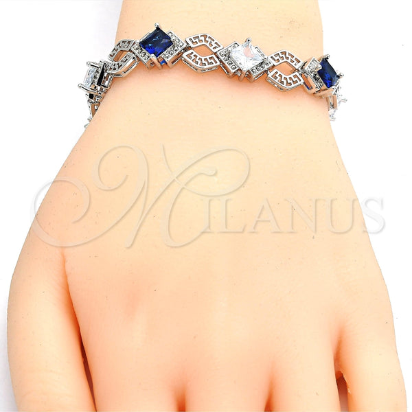 White Gold Filled Bracelet — Tennis Bracelet Greek Key Design with Sapphire Blue — alternate product view — SKU 119624 | Oro Laminado Blanco brazalete — Tennis Bracelet Greek Key diseño with Sapphire Blue — SKU 119624