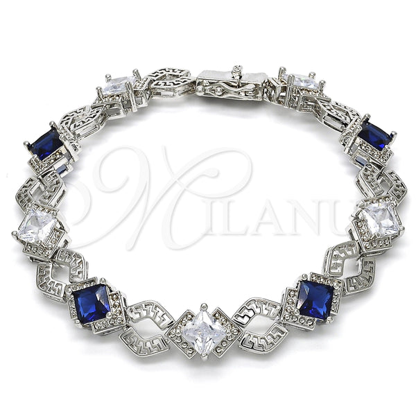White Gold Filled Bracelet — Tennis Bracelet Greek Key Design with Sapphire Blue — alternate product view — SKU 119624 | Oro Laminado Blanco brazalete — Tennis Bracelet Greek Key diseño with Sapphire Blue — SKU 119624