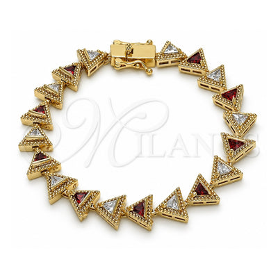 Oro Laminado Tennis Bracelet, Gold Filled Style Box Lock Design, with Garnet and White Cubic Zirconia, Polished, Golden Finish, 03.210.0074.1.08 (09 MM Thickness, 8 Inches Length)