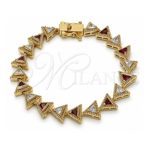 Oro Laminado Tennis Bracelet, Gold Filled Style Box Lock Design, with Garnet and White Cubic Zirconia, Polished, Golden Finish, 03.210.0074.1.08 (09 MM Thickness, 8 Inches Length)