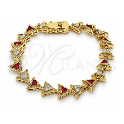 Oro Laminado Tennis Bracelet, Gold Filled Style Box Lock Design, with Ruby and White Cubic Zirconia, Polished, Golden Finish, 03.210.0074.2.08 (09 MM Thickness, 8 Inches Length)