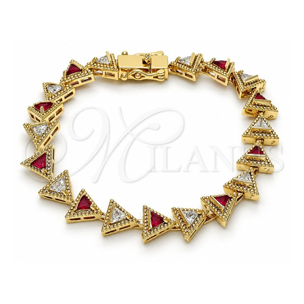Oro Laminado Tennis Bracelet, Gold Filled Style Box Lock Design, with Ruby and White Cubic Zirconia, Polished, Golden Finish, 03.210.0074.2.08 (09 MM Thickness, 8 Inches Length)