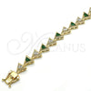 Oro Laminado Tennis Bracelet, Gold Filled Style Box Lock Design, with Green and White Cubic Zirconia, Polished, Golden Finish, 03.210.0074.3.08 (09 MM Thickness, 8 Inches Length)