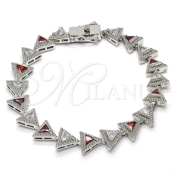 Rhodium Gold Filled Tennis Bracelet, with Garnet and White Cubic Zirconia, Polished, Rhodium Finish, 03.210.0074.6.08 (09 MM Thickness, 8 Inches Length)