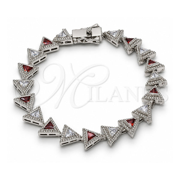 White Gold Filled Tennis Bracelet, Box Lock Design, with Garnet and White Cubic Zirconia, Polished, Rhodium Finish, 03.210.0074.6.08 (09 MM Thickness, 8 Inches Length)
