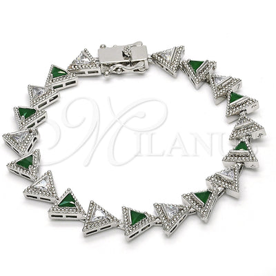 Rhodium Gold Filled Tennis Bracelet, with Green and White Cubic Zirconia, Polished, Rhodium Finish for wholesale, main product view