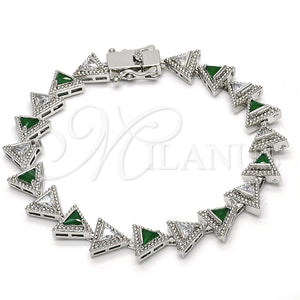 Rhodium Gold Filled Tennis Bracelet, with Green and White Cubic Zirconia, Polished, Rhodium Finish, 03.210.0074.7.08 (09 MM Thickness, 8 Inches Length)