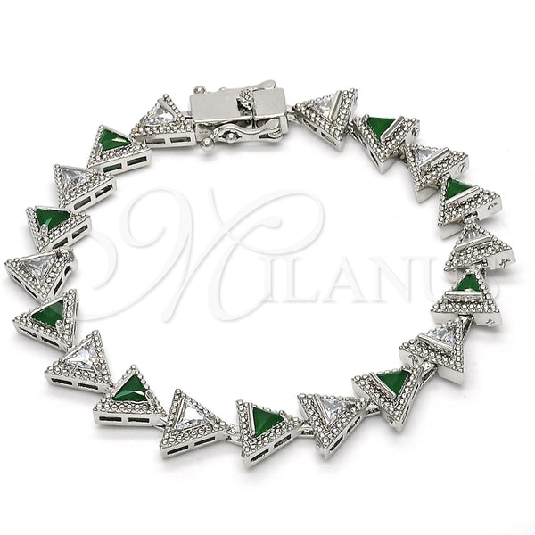 Rhodium Gold Filled Tennis Bracelet, with Green and White Cubic Zirconia, Polished, Rhodium Finish, 03.210.0074.7.08 (09 MM Thickness, 8 Inches Length)