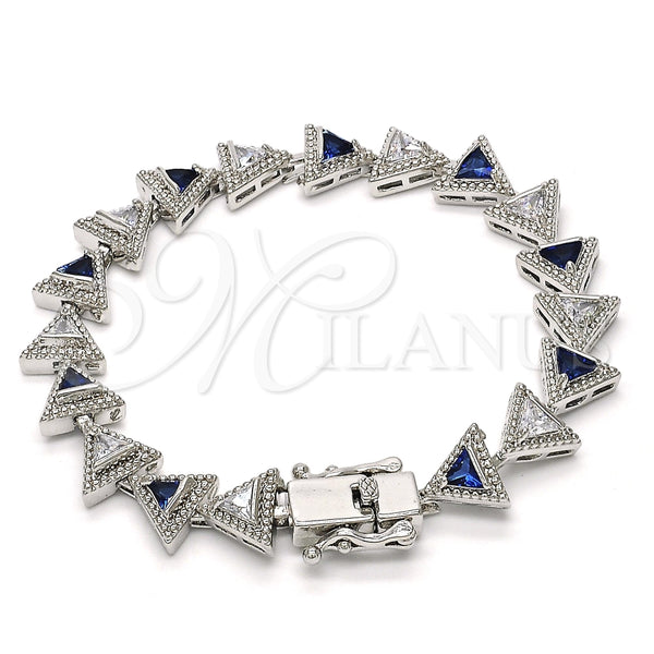 Rhodium Gold Filled Tennis Bracelet, with Sapphire Blue and White Cubic Zirconia, Polished, Rhodium Finish, 03.210.0074.8.08 (09 MM Thickness, 8 Inches Length)