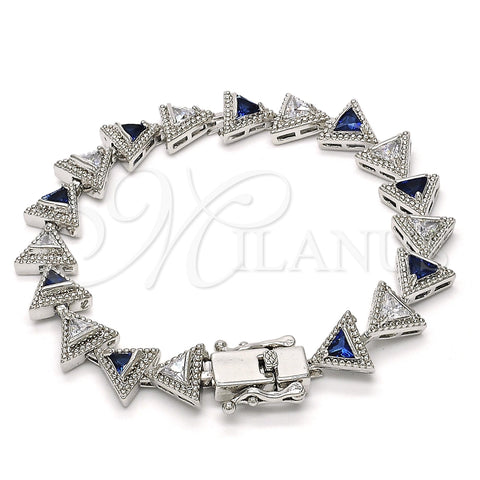 Rhodium Gold Filled Tennis Bracelet, with Sapphire Blue and White Cubic Zirconia, Polished, Rhodium Finish, 03.210.0074.8.08 (09 MM Thickness, 8 Inches Length)