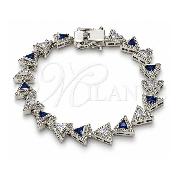 White Gold Filled Tennis Bracelet, Box Lock Design, with Sapphire Blue and White Cubic Zirconia, Polished, Rhodium Finish, 03.210.0074.8.08 (09 MM Thickness, 8 Inches Length)