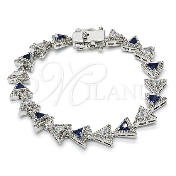 Rhodium Gold Filled Tennis Bracelet, with Sapphire Blue and White Cubic Zirconia, Polished, Rhodium Finish, 03.210.0074.8.08 (09 MM Thickness, 8 Inches Length)
