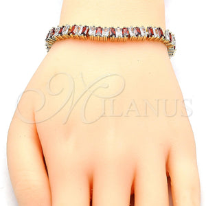 Gold Filled Bracelet — Tennis Bracelet Baguette Design with Garnet and White — main product view — SKU 119635 | Oro Laminado brazalete — Tennis Bracelet Baguette diseño with Garnet and blanco — SKU 119635