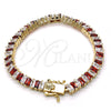 Oro Laminado Tennis Bracelet, Gold Filled Style Baguette Design, with Garnet and White Cubic Zirconia, Polished, Golden Finish, 03.210.0075.1.08 (06 MM Thickness, 8 Inches Length)