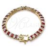 Oro Laminado Tennis Bracelet, Gold Filled Style Baguette Design, with Garnet and White Cubic Zirconia, Polished, Golden Finish, 03.210.0075.1.08 (06 MM Thickness, 8 Inches Length)