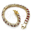 Oro Laminado Tennis Bracelet, Gold Filled Style Baguette Design, with Garnet and White Cubic Zirconia, Polished, Golden Finish, 03.210.0075.1.08 (06 MM Thickness, 8 Inches Length)