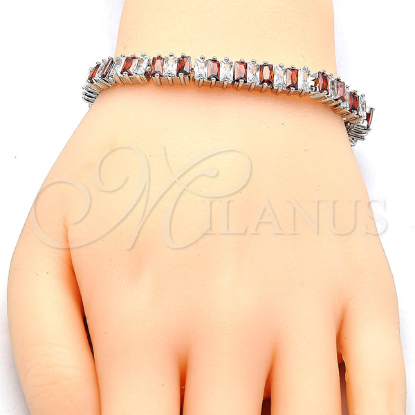 White Gold Filled Bracelet — Tennis Bracelet with Garnet and White Cubic Zirconia — main product view — SKU 119639 | Oro Laminado Blanco brazalete — Tennis Bracelet with Garnet and blanco Cubic Zirconia — SKU 119639