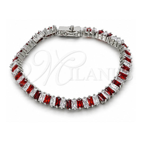White Gold Filled Tennis Bracelet, Box Lock Design, with Garnet and White Cubic Zirconia, Polished, Rhodium Finish, 03.210.0075.5.08 (06 MM Thickness, 8 Inches Length)