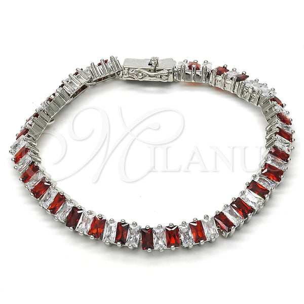 White Gold Filled Bracelet — Tennis Bracelet with Garnet and White Cubic Zirconia — alternate product view — SKU 119639 | Oro Laminado Blanco brazalete — Tennis Bracelet with Garnet and blanco Cubic Zirconia — SKU 119639