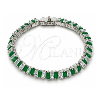 White Gold Filled Tennis Bracelet, Box Lock Design, with Green and White Cubic Zirconia, Polished, Rhodium Finish, 03.210.0075.6.08 (06 MM Thickness, 8 Inches Length)