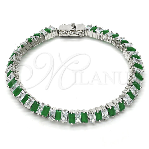 Rhodium Plated Tennis Bracelet, with Green and White Cubic Zirconia, Polished, Rhodium Finish, 03.210.0075.6.08 (06 MM Thickness, 8 Inches Length)