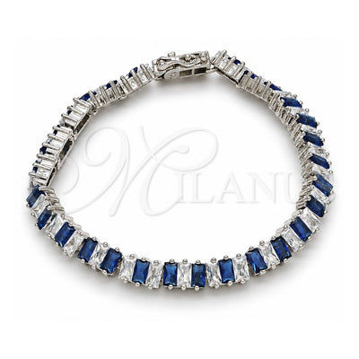 White Gold Filled Tennis Bracelet, Box Lock Design, with Sapphire Blue and White Cubic Zirconia, Polished, Rhodium Finish, 03.210.0075.7.08 (06 MM Thickness, 8 Inches Length)