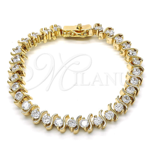 Oro Laminado Tennis Bracelet, Gold Filled Style with White Cubic Zirconia, Polished, Golden Finish, 03.210.0076.08