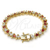 Oro Laminado Tennis Bracelet, Gold Filled Style with Garnet and White Cubic Zirconia, Polished, Golden Finish, 03.210.0076.1.08 (08 MM Thickness, 8 Inches Length)