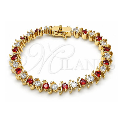 Oro Laminado Tennis Bracelet, Gold Filled Style Box Lock Design, with Garnet and White Cubic Zirconia, Polished, Golden Finish, 03.210.0076.1.08 (08 MM Thickness, 8 Inches Length)