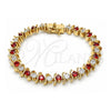 Oro Laminado Tennis Bracelet, Gold Filled Style Box Lock Design, with Garnet and White Cubic Zirconia, Polished, Golden Finish, 03.210.0076.1.08 (08 MM Thickness, 8 Inches Length)
