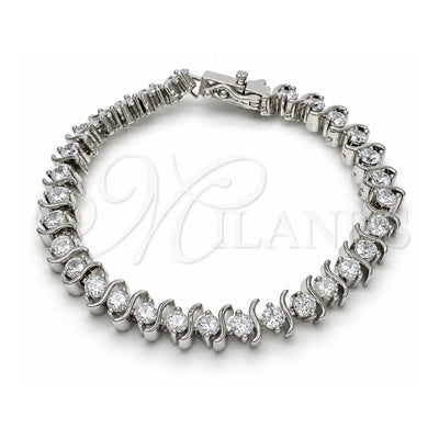 White Gold Filled Tennis Bracelet, Box Lock Design, with White Cubic Zirconia, Polished, Rhodium Finish, 03.210.0076.4.08 (08 MM Thickness, 8 Inches Length)